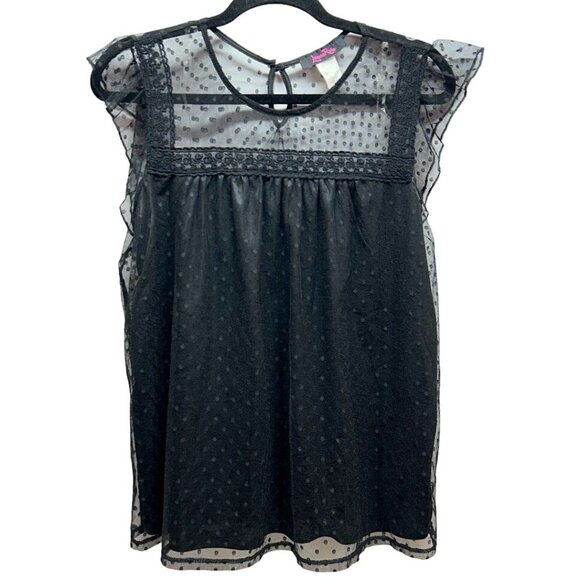 Lorena Rose XS Black Polka Dot Mesh Flutter Sleeve‎ Blouse - Picture 1 of 9
